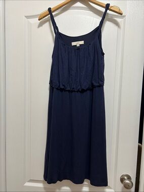 LOFT Navy Braided-Strap Midi Dress
